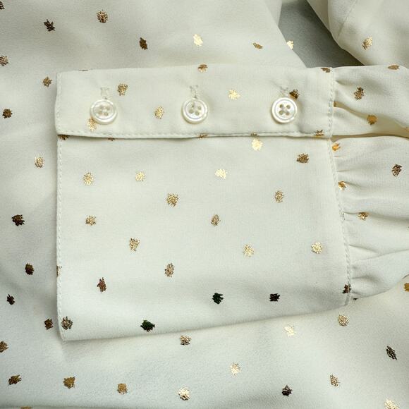 UNTUCKit Sabrina Cream Gold Foil Dot Pleated Button Front Blouse Women’s Size 6 - Picture 11 of 14